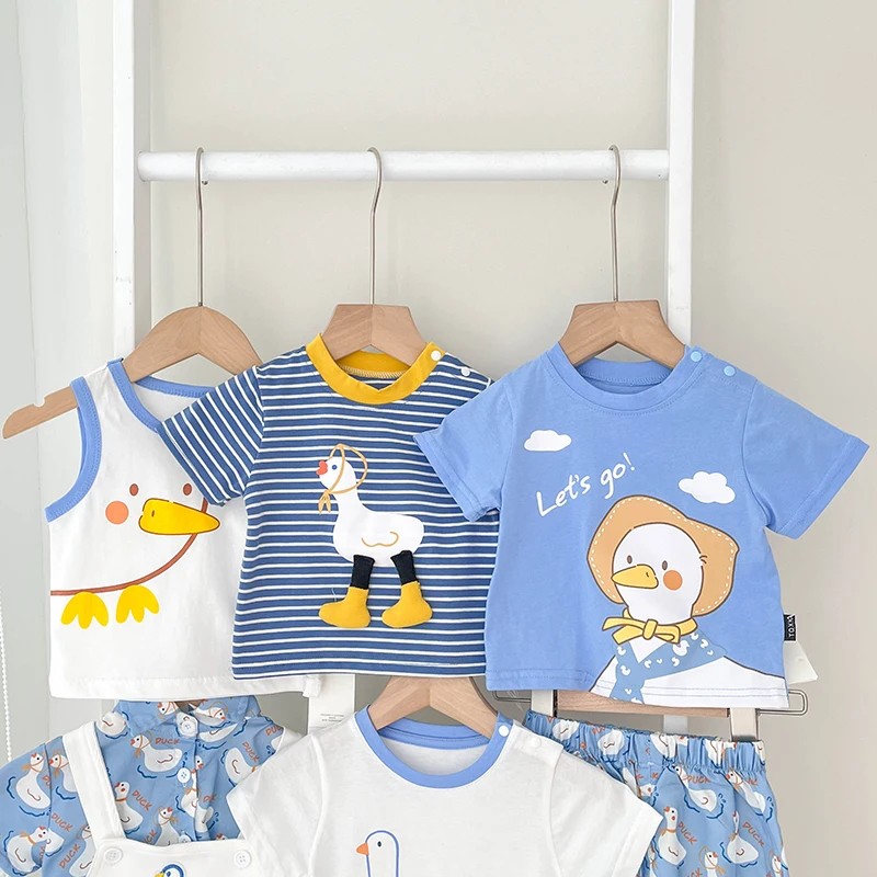 Summer Newborn Baby Boy Baby Girl Duck Series Cotton Cute Baby Short Sleeve Suspenders Multi-piece Fashion Children\'s Clothes