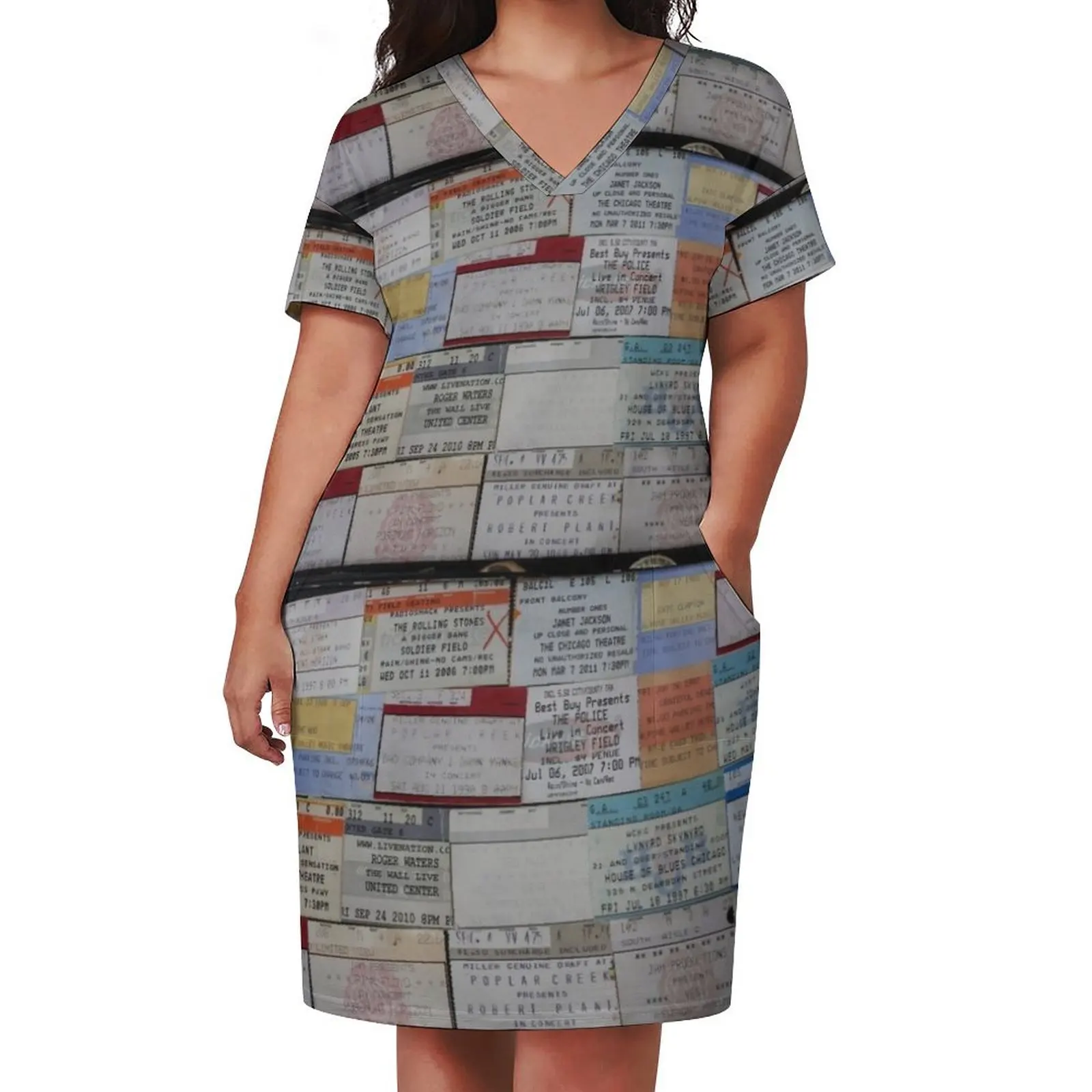 Rock Concert Ticket Stubs Poster Loose Pocket Dress fairy dress african dresses for woman dresses for women 2025