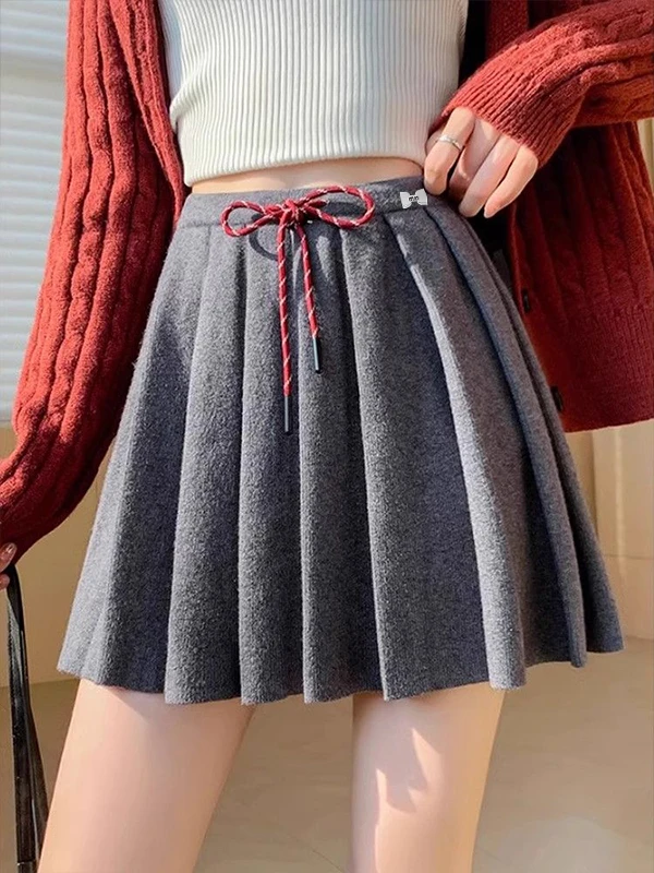 

Трикотажная юбка с высокой талией и эластичной резинкой на талии, женские универсальные утягивающие плиссированные юбки f-длины на весну и осень