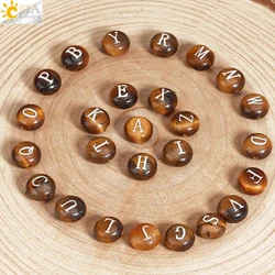 CSJA 1pc Natural Stone Initial Loose Round Beads Carved Crystal A-Z Letter Charm Bead for Making DIY Jewelry Accessories H324