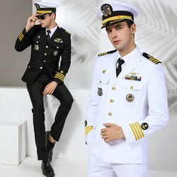 Uniforme militaire de la marine américaine, costume de capitaine de yacht imbibé, vêtements de soldats de l'armée militaire, ensemble veste pantalon et chapeau