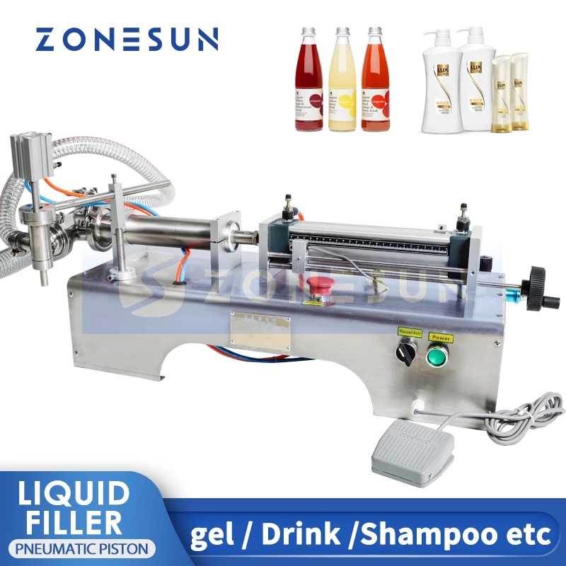 

ZONESUN ZS-YT1 Pneumatic Piston Liquid Gel Filling Machine Shampoo Milk Juice Vinegar Coffee perfume Bottle filler Packaging