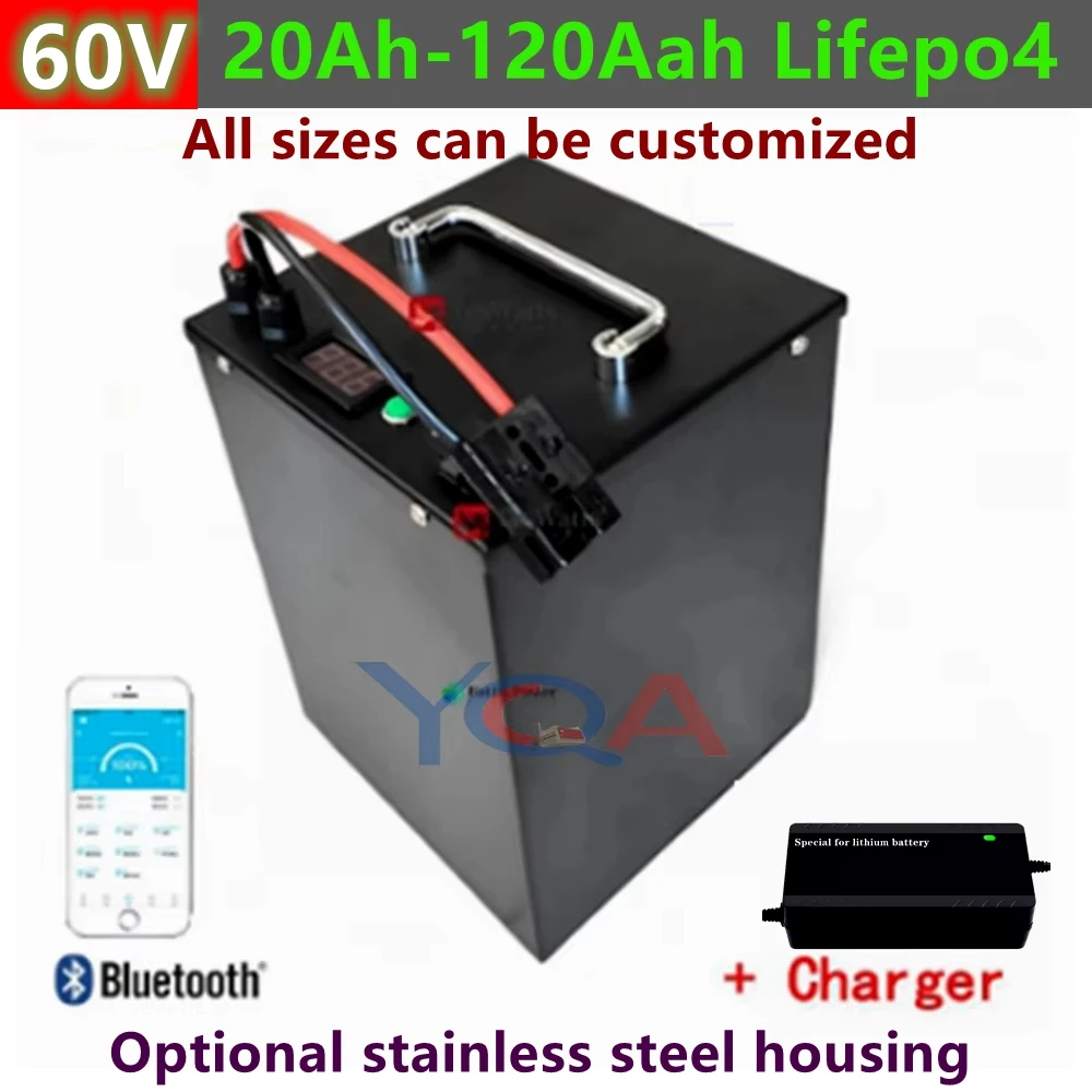 100Ah 60V 60Ah 80Ah 30Ah 60V 40Ah 120Ah lifepo4 Lithium battery with Bluetooth APP BMS for Scooter boat + charger