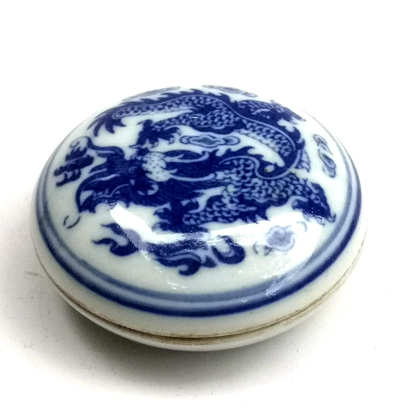 YIZHU CULTUER ART Size 6.3 cm Collection Chinese Old blue-and-white Porcelain Dragon Make-up Powder Box Gift Decoration
