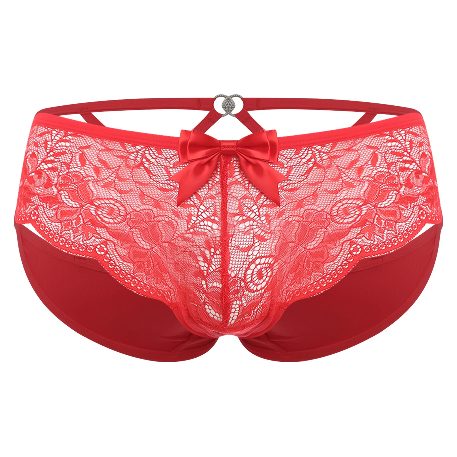 

Mens Sissy Floral Lace Briefs Closed/Opened Crotch Bow Showing Butt Underwear Lingerie for Crossdressing Drag Queen Night Club