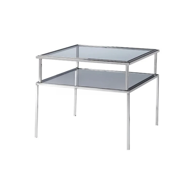 

Bedroom coffee table living room stainless steel modern sofa square corner table Italian minimalist creative glass edge table