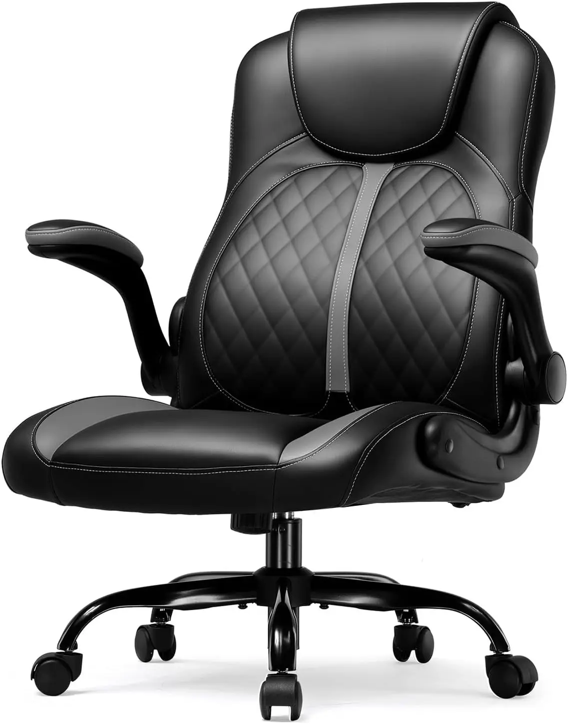 

Ergonomic Office Chair with Lumbar Support Flip Up Arms Adjustable Height Swivel Wheels PU Leather for Adults Gray