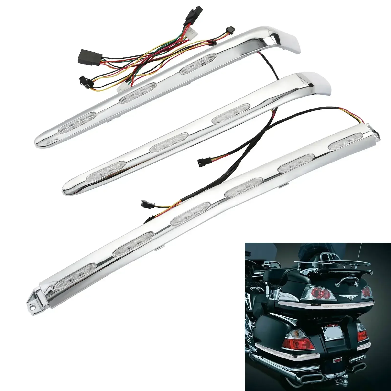 Rear Trunk Saddlebag Trim w/ LED Light Set For Honda Gold Wing 1800 GL1800 2001-2011 Motorcycle Clear/Red/Smoke