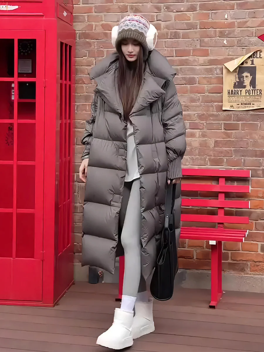 Ultra-Thi largo blanco Du down Jaet mujer invierno nueva región Polar Sle cálido abrigo de cuello grande moda hasta la rodilla