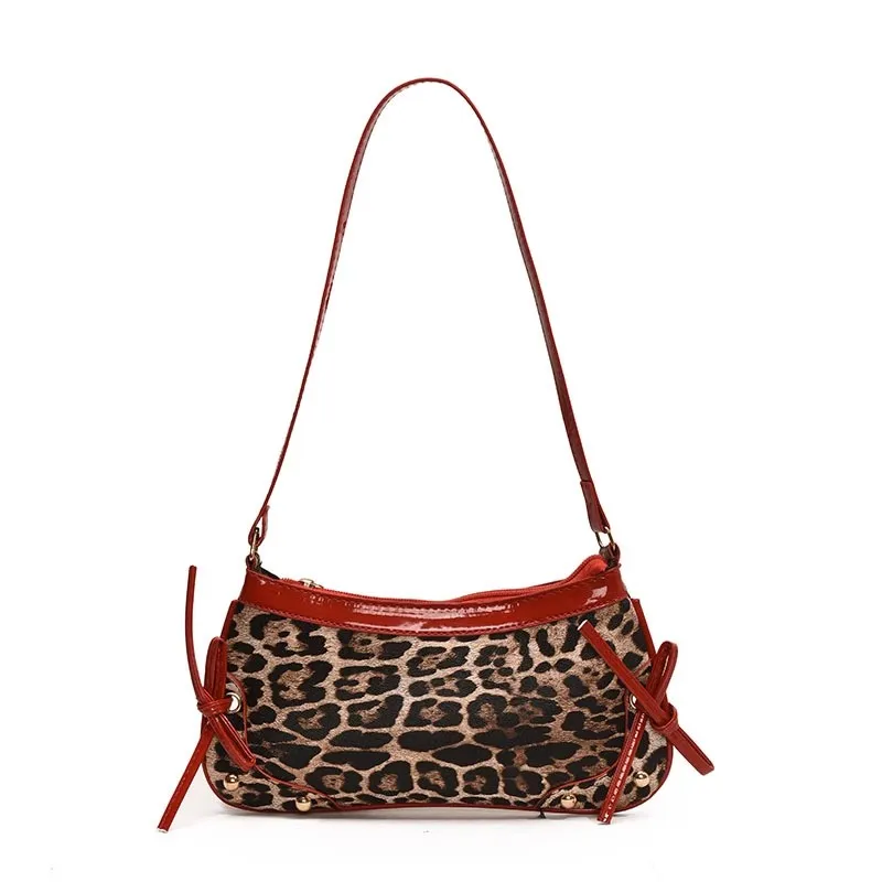 

Women Bow Shoulder Bag Leopard Print Stylish Underarm Bag Adjustable Strap Versatile Armpit Bag Travel Shopping Commute Bag