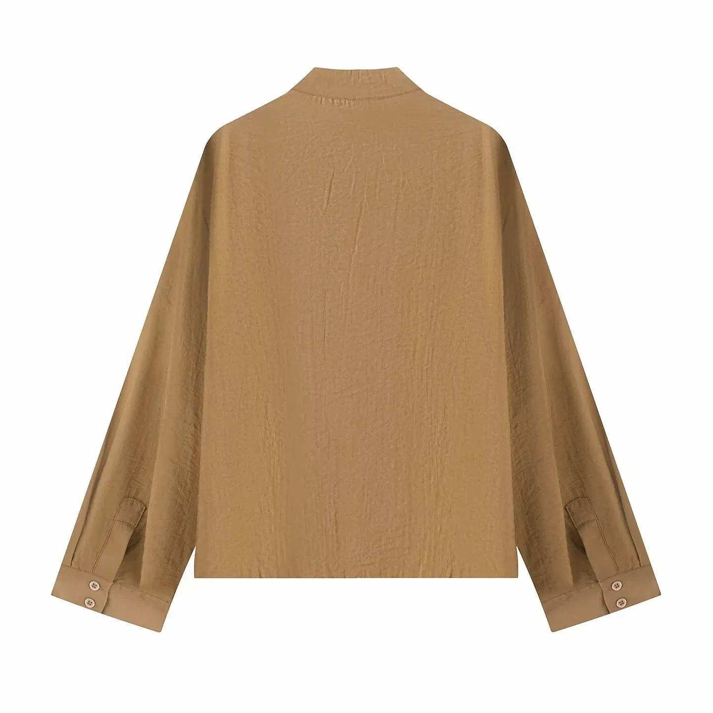 Damen Mode Satin-Knotenknopf-Hemd Vintage Damen Rundhals-Kragen Langarm-Bluse Elegantes Damenhemd – Detail 4