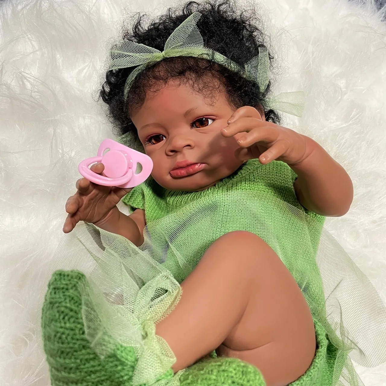 MRB 50CM Reborn Baby Doll Lanny African American Dark Skin Girl Cuddly Doll Lovely Black Girl Collectible Art Christmas Doll