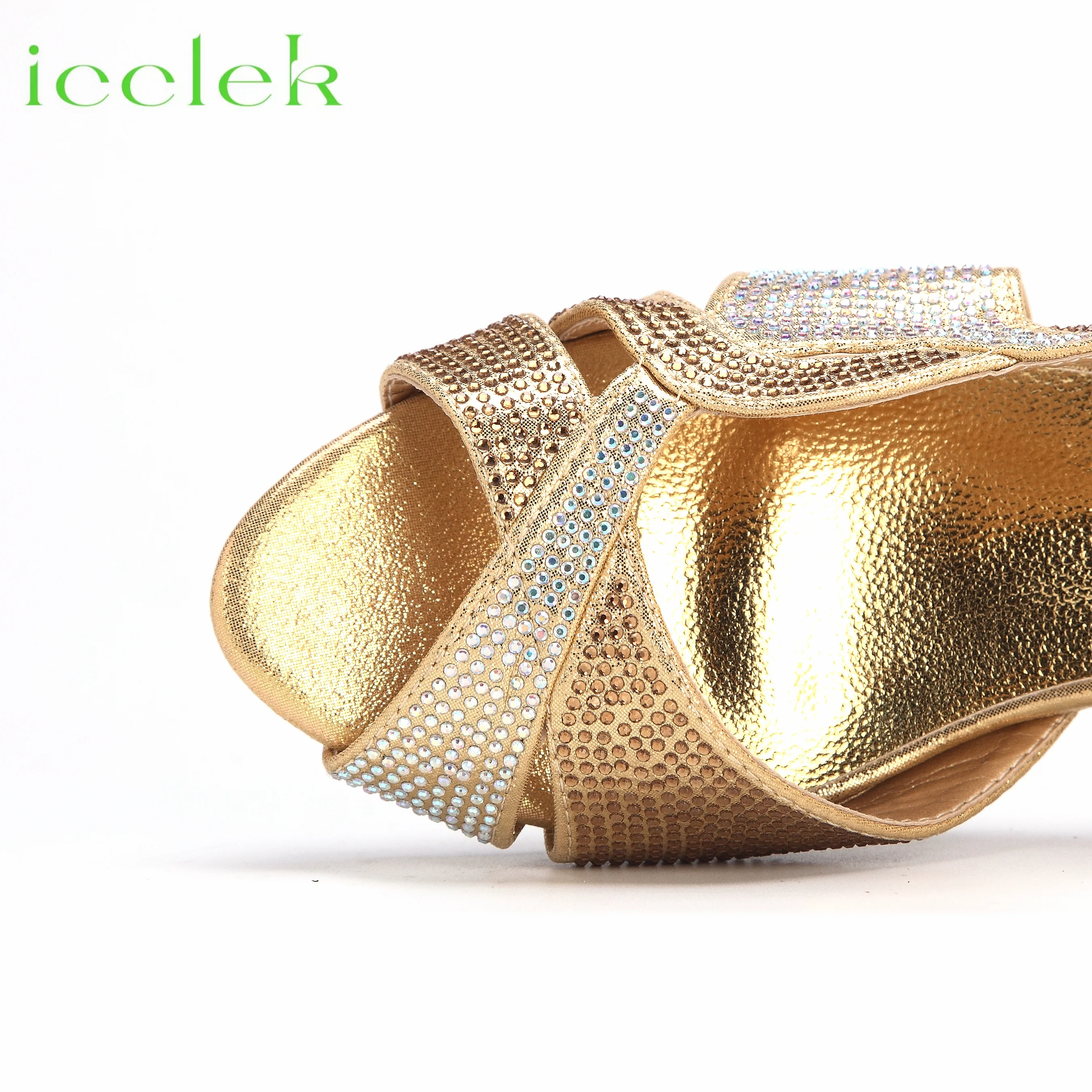 Gold Color Fashionable High Quality Comfortable Heels Ladies Shoes Matching Bag Set For Wedding Party