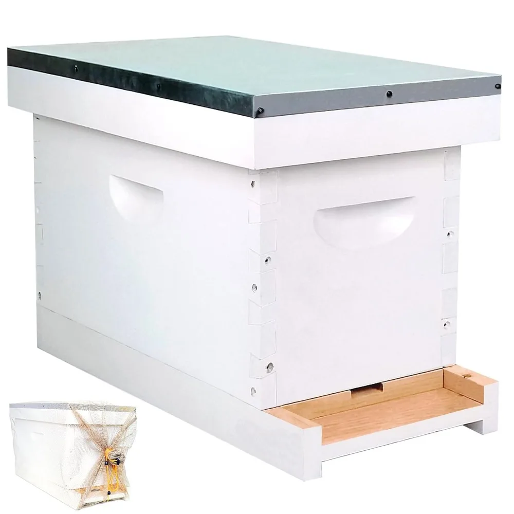 

5 Frame Langstroth Nuc Beehive with Mesh Transport Bag, Hand Painted Bee Hive Nuc Box Includes Beehive Frames and Waxed Foundati