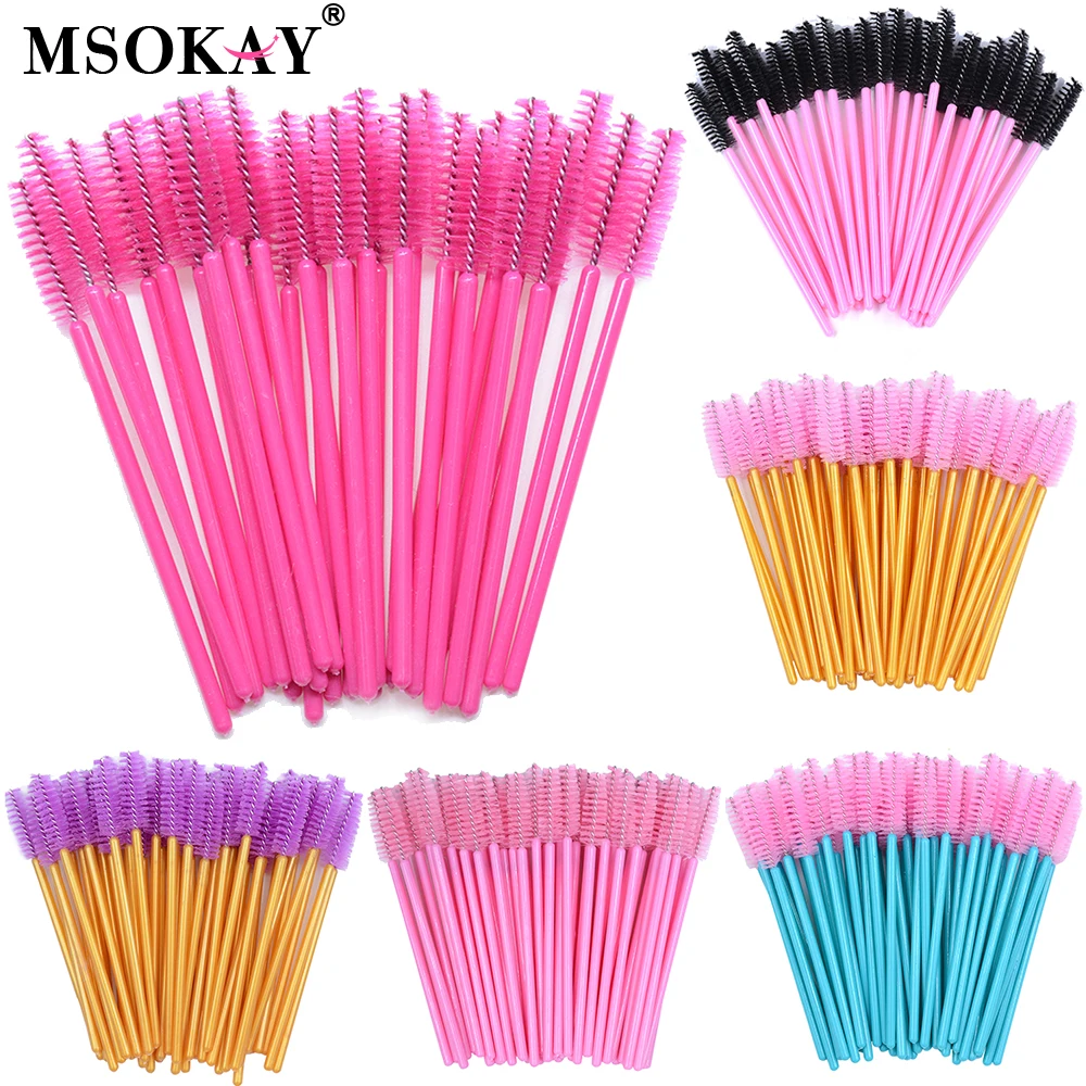 MSOKAY Diposable Mascara Wands Pink Purple Gold White Eyelash Applicator Brush Reusable Lash Extension Comb Wholesale Supplier