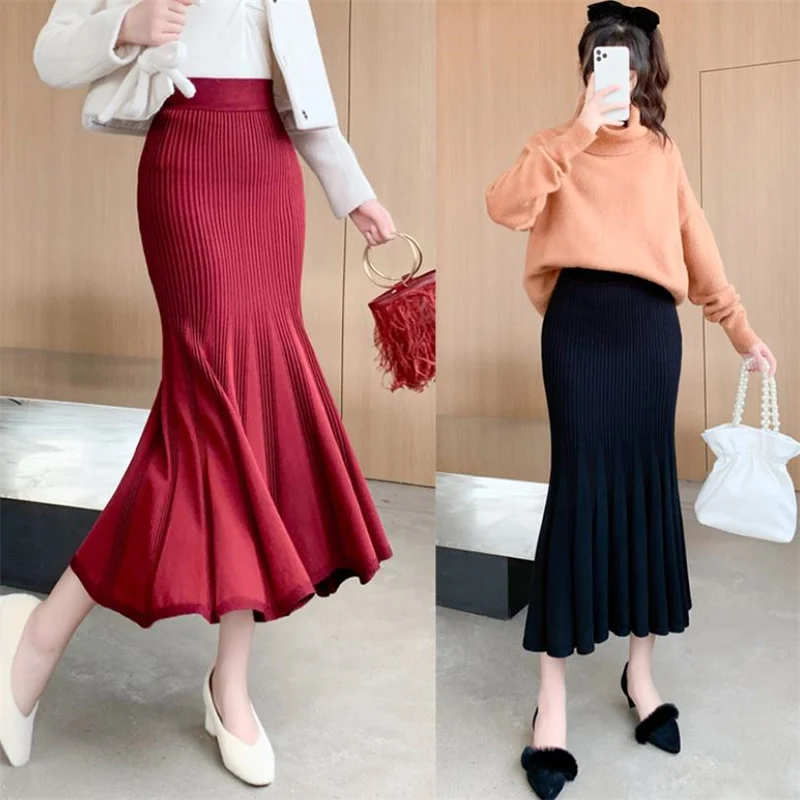 

Knitted fishtail skirt long elastic fashion swing skirt new women's skirt