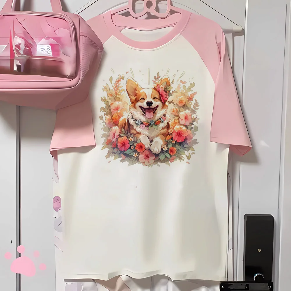 Corgi t-shirts women athleisure quick dry top girl manga streetwear harajuku clothing