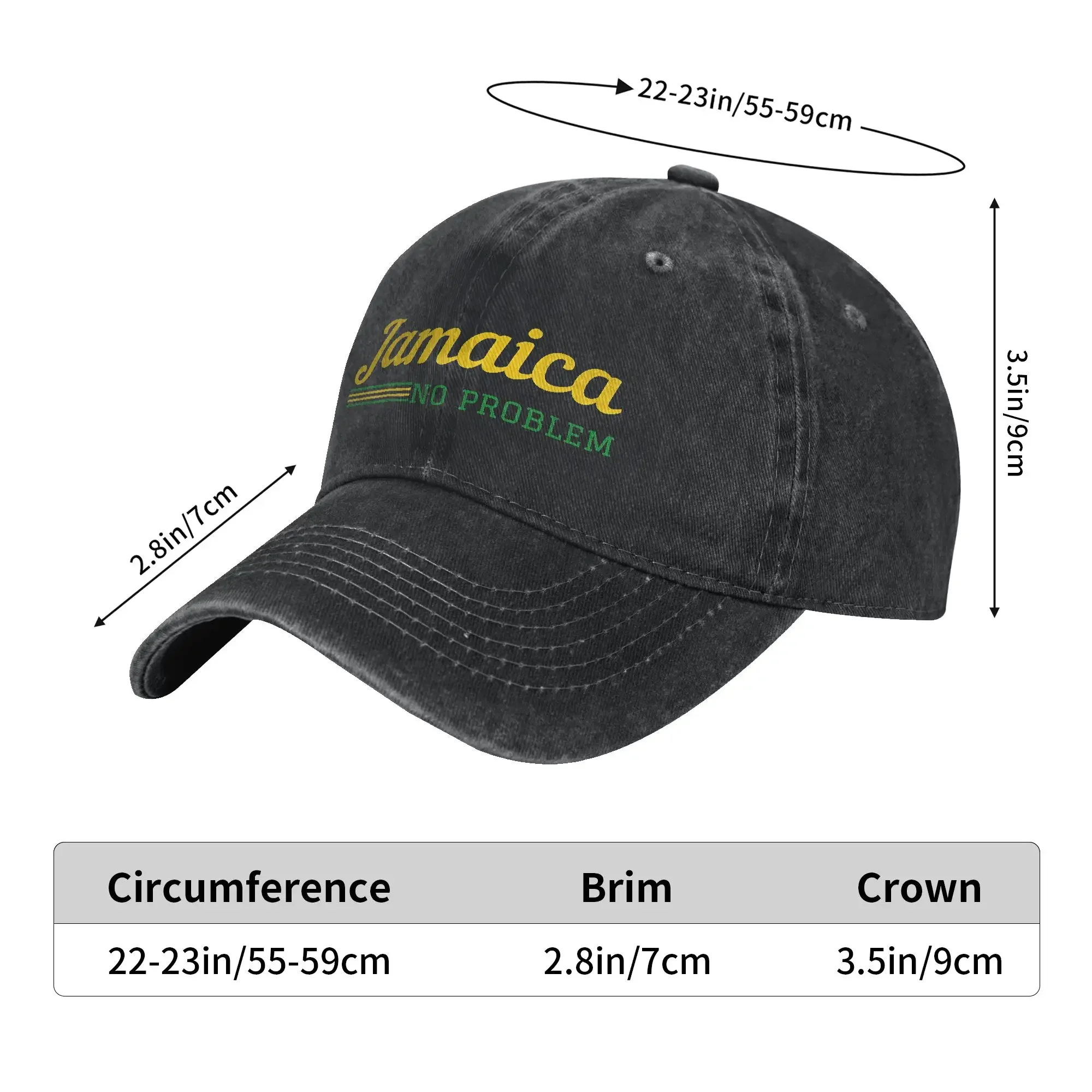 Men Women Jamaica No Problem Jamaican Flag Colors Jamaica Souvenir Printed Hat Casual Distressed Denim Baseball Cap Adjustable