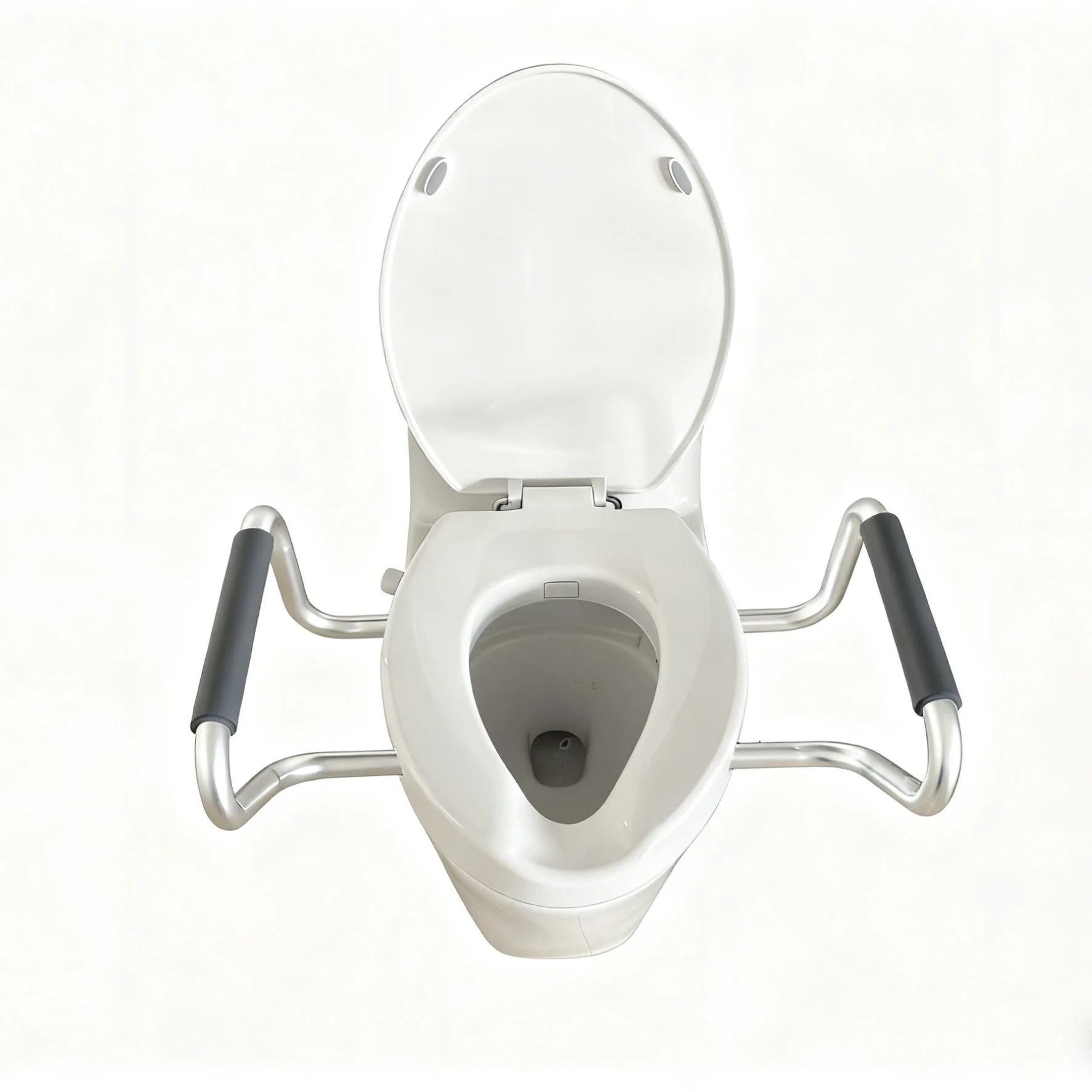 White Raised Toilet Seat, Padded Armrest, Elongated Toilets, Bathroom Safety Aid