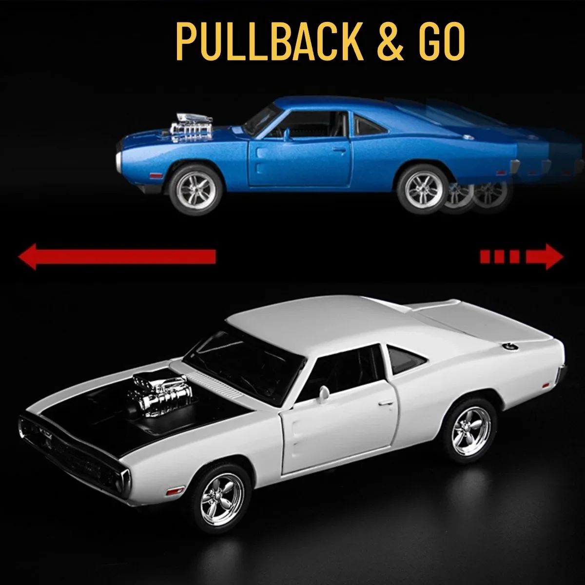 Scala 1:32 Dodge Charger 1970 repellca con suono leggero, lega Diecast Pullback Muscle Car Model Miniature Kid Boy Xmas Gift Toy