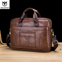 BULLCAPTAIN Men's Briefcase, a famous brand genuine leather shoulder messenger bag, office handbag, 14-inch laptop bag, high qua