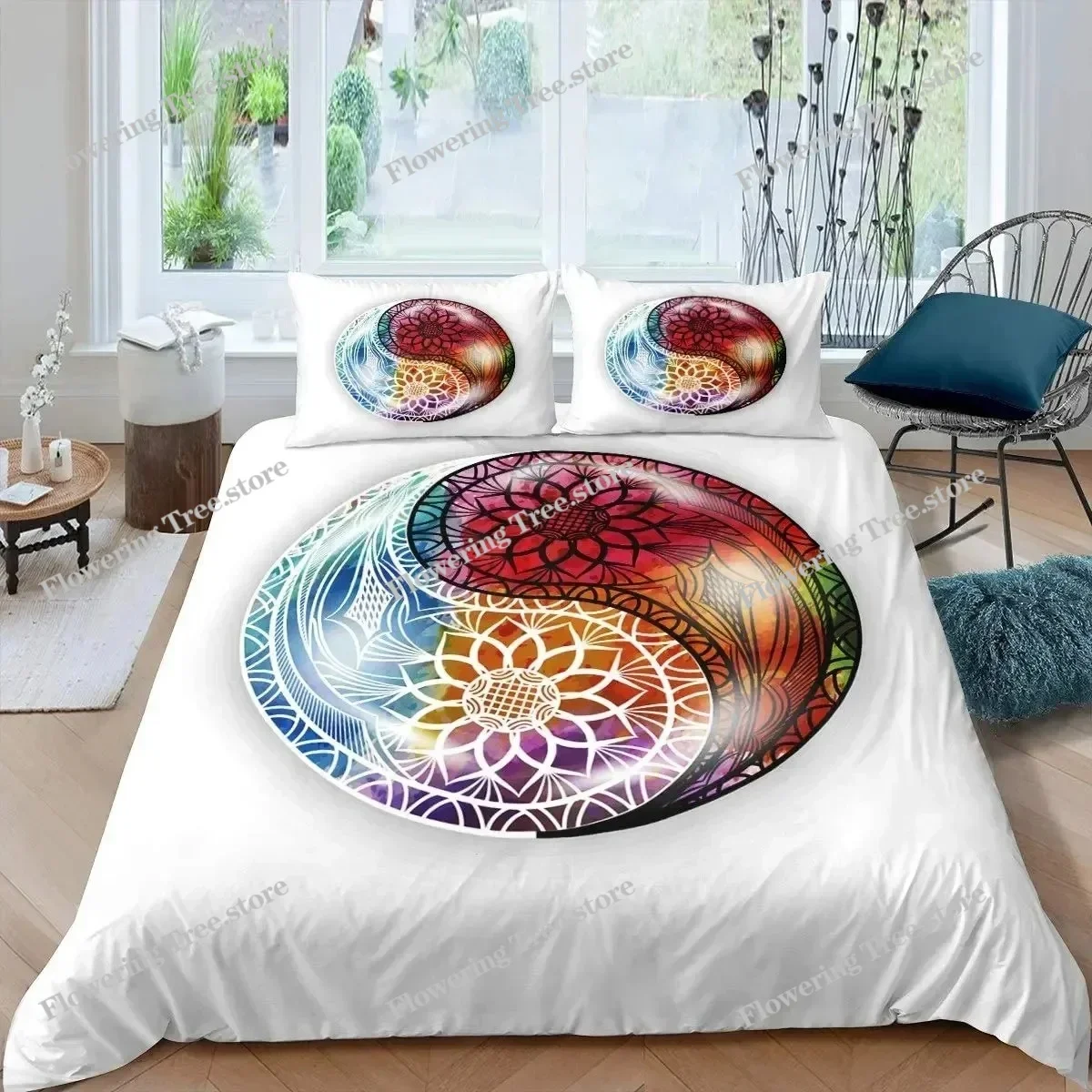 Black And White Duvet Cover Set Bohemian Mandala Bedding Set For Kids Child Yin And Yang Polyester Comforter Cover King Size