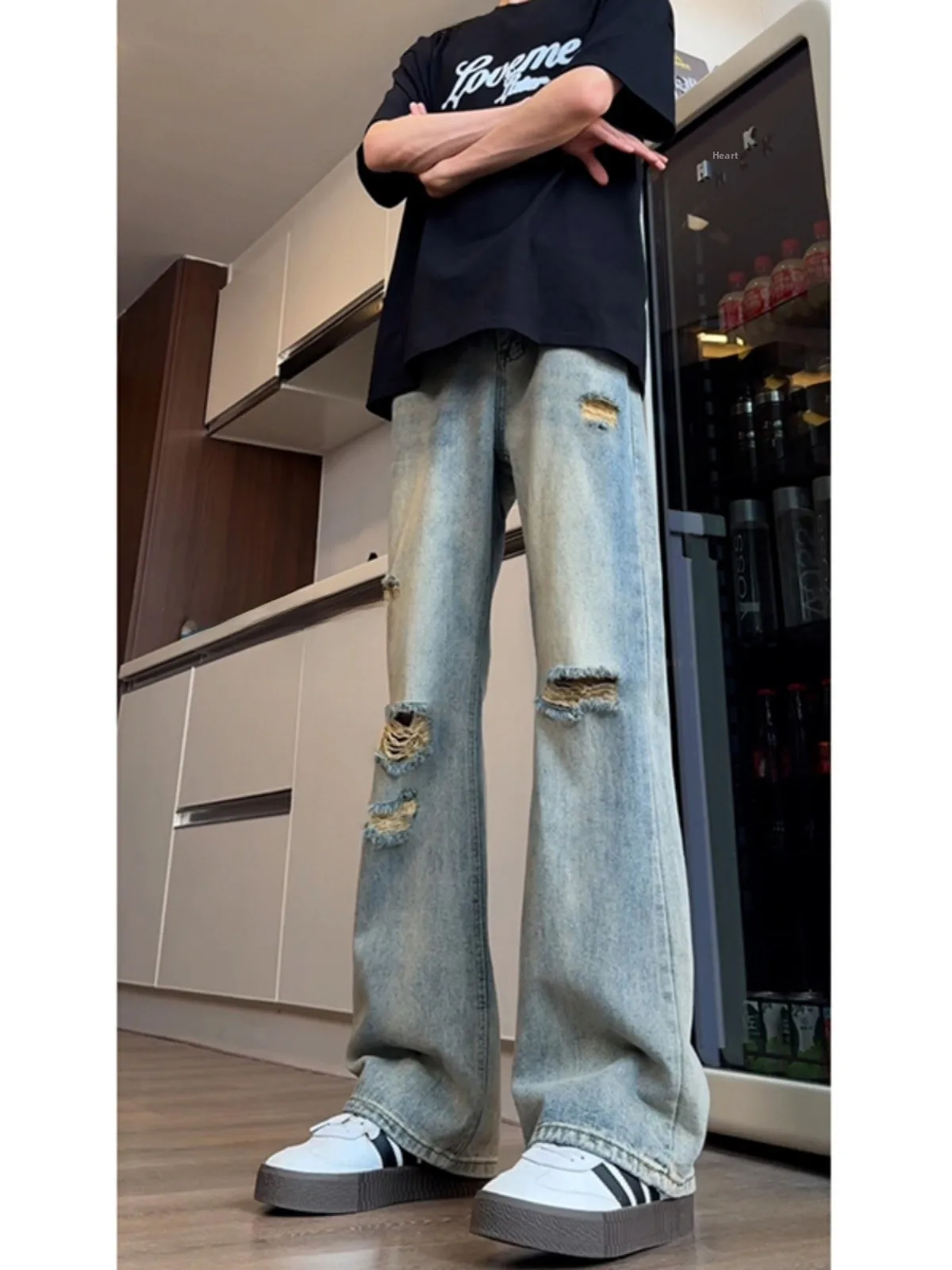 

Мужские джинсы Waed Ripped: летние, тонкие, прямые, в американском ретро-стиле, крутые, для OOTD, слегка расклешенные, прямые штанины