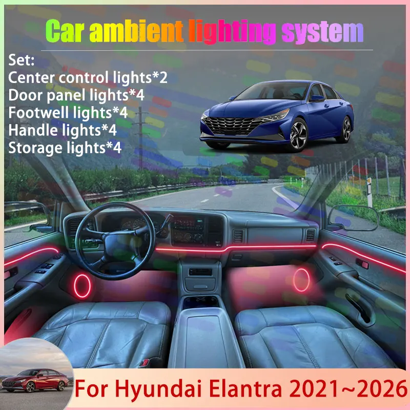

For Hyundai Elantra 2021~2026 CN7 MK7 Avante i30 2/18 in 1 Car Atmosphere Light Lamp RGB Shade Ensemble Streamer Atmosphere Set