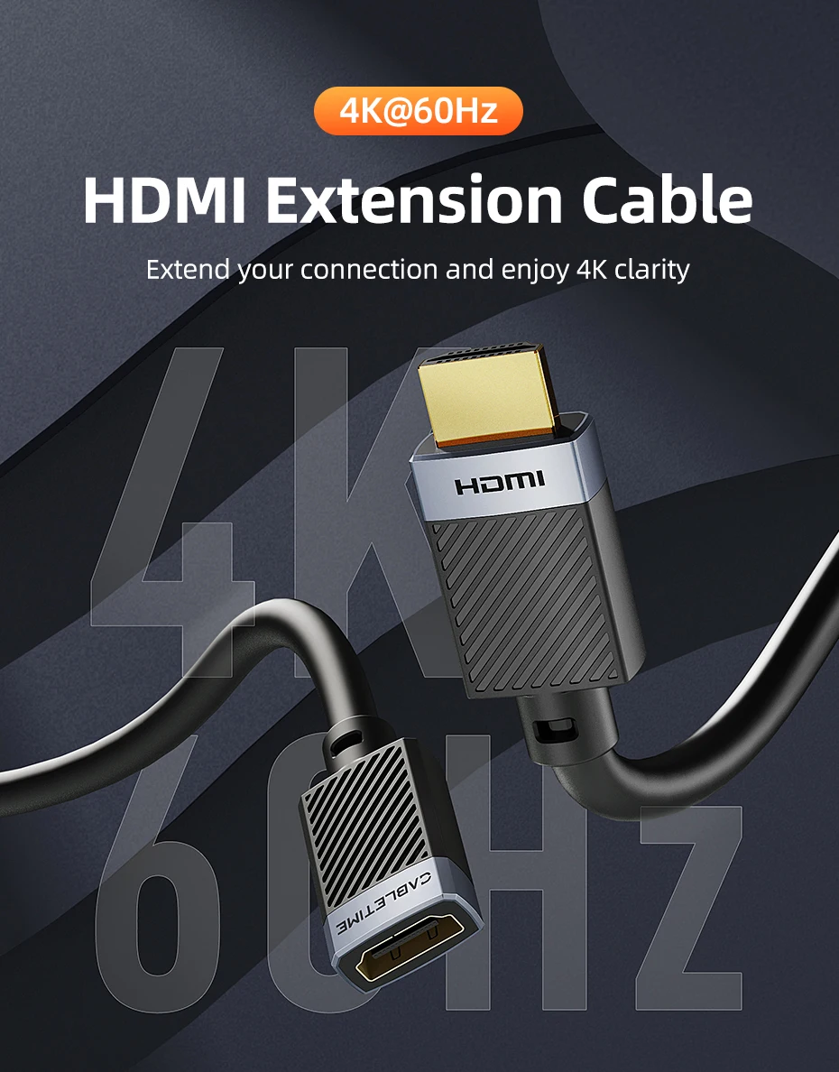 CABLETIME HDMI-Verlängerungskabel 4K 60Hz HDMI 2.0 Adapter Stecker auf Buchse HDMI-Kabel für Switch PS4/3 TV-Box Laptop Projektor HDMI – Detail 1