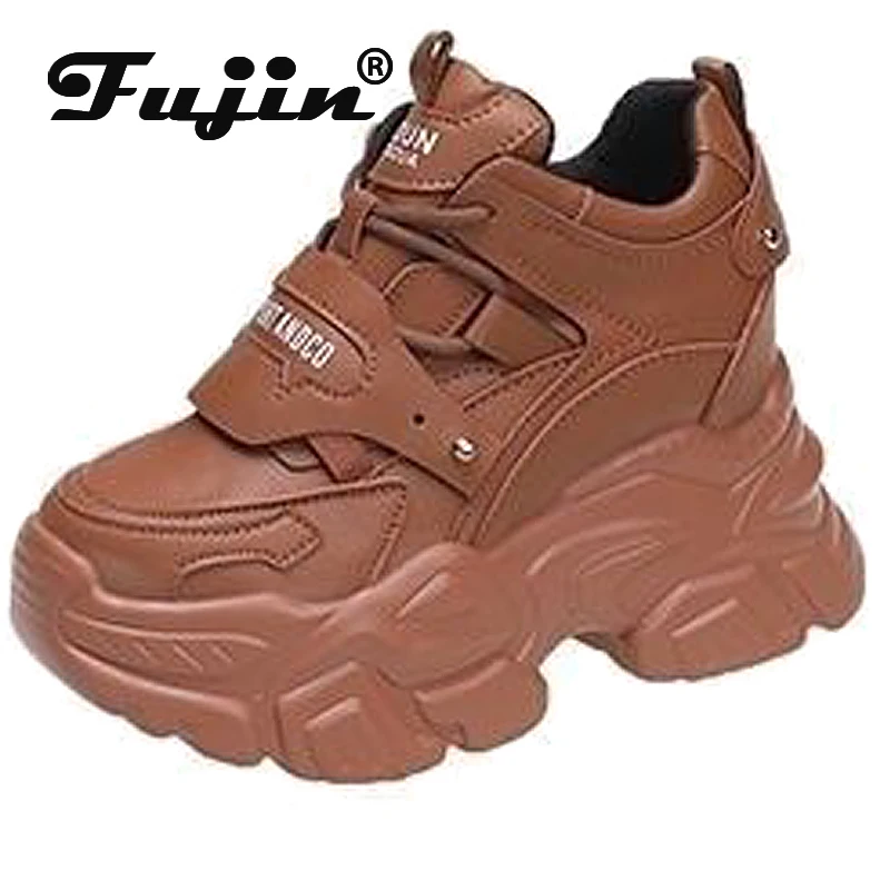 

Fujin 10cm PU Woman Ankle Mid Calf Boots Summer Motorcycle Hidden Heels Vulcanize Round Toe Chunky Sneaker Hidden Heels Shoes