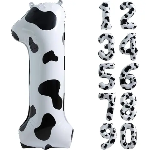 40 inch Cow Print Balloon Birthday Decoration Number 1-9 Foil Balloon for Baby Shower 1st Farm Barn Birthday Party Supplies