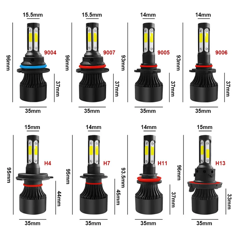 TF30 New 4 Side Lumens COB 100W 10000lm H4 Hi lo H7 H11 9005 9006 Car LED Headlight Bulbs Auto Led Headlamp LED C6 Light 12v 24v