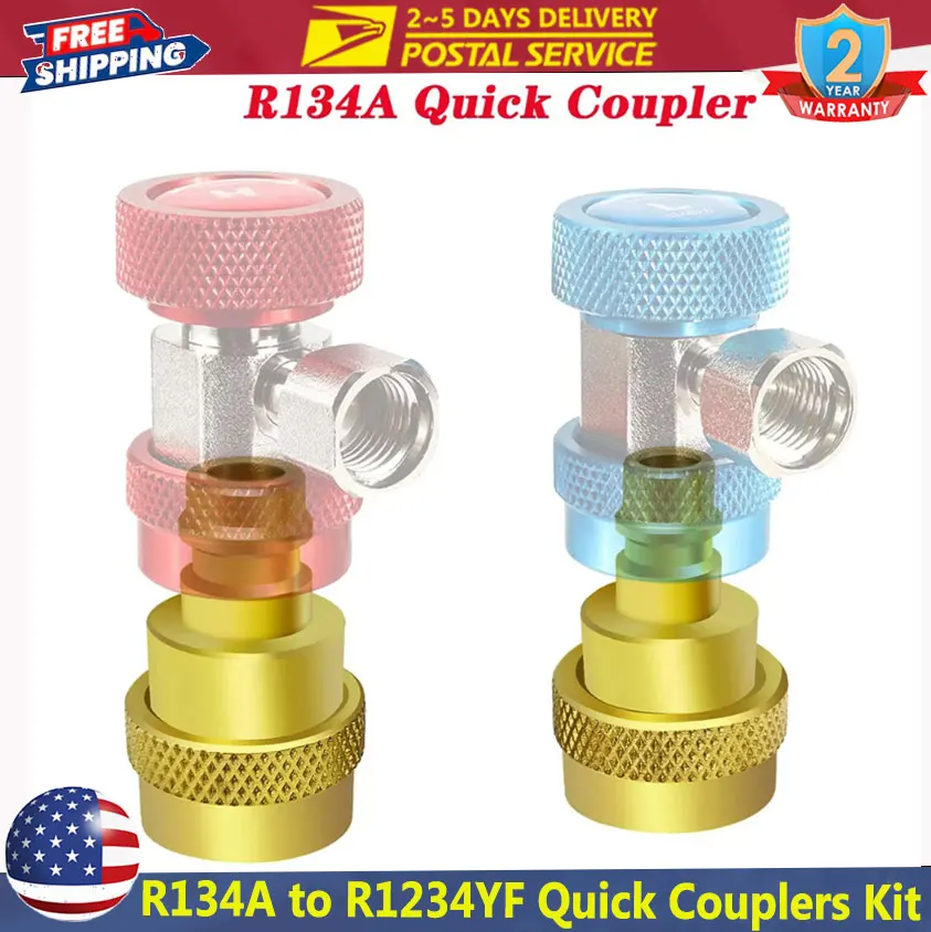 2PCS A/C R134a To R1234YF Quick Couplers Kit Adapter Adjustable High Low Voltage Connector Air Conditioner Refrigerant System