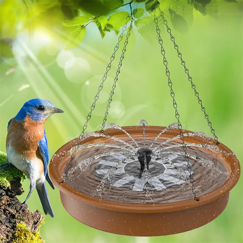 Hanging Bird Bath with Solar Fountain Pump12 Multi-Functional Basin for Bird Bath Feeder and Drinking Solar Powered Water