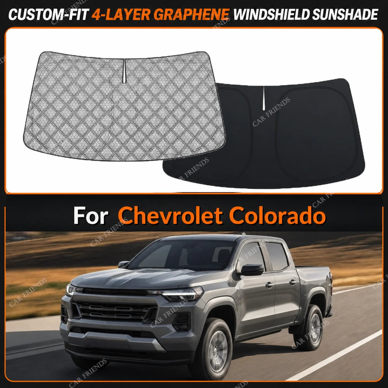 For Chevrolet Colorado Custom-Fit 4-Layer Graphene Windshield Sunshade Reflective Gray-Silver Surface Foldable Design