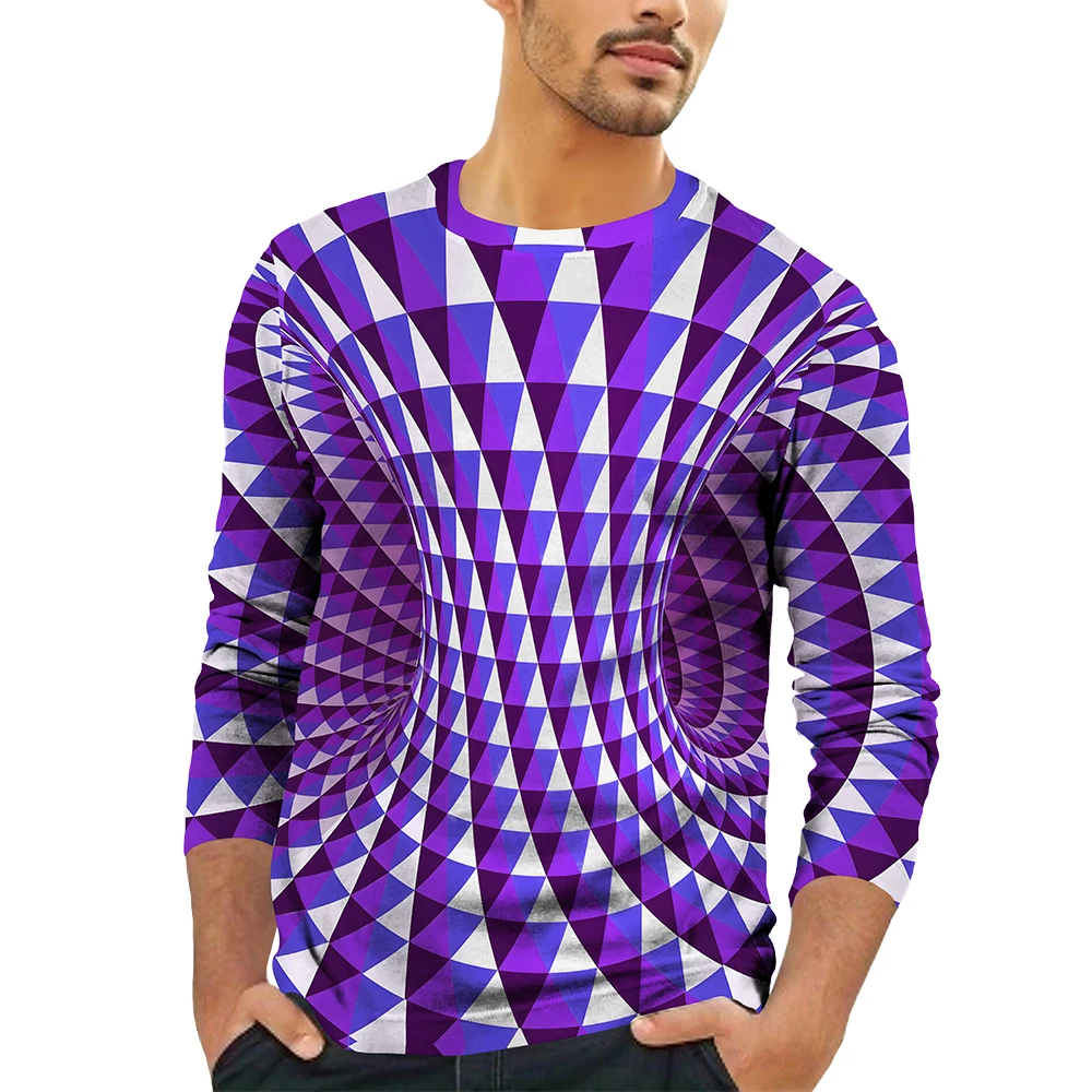 Casual Men's T shirt Graphic Prints Crack Crew Neck Blue Purple 3D Print Outdoor Street Long Sleeve Clothing Basic Sports Tee