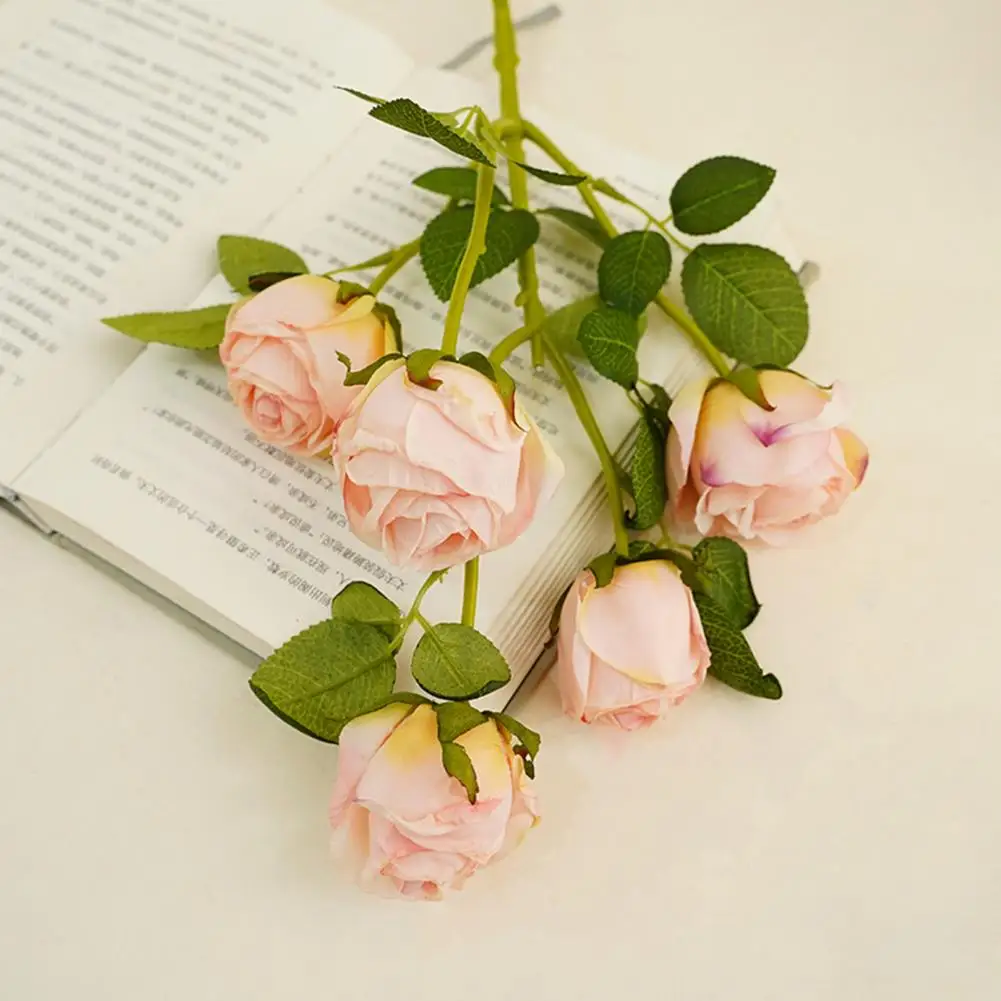 Artificial Flower Fresh-keeping Not Wither DIY 5 Heads Roses Faux Silk Flower for Wedding