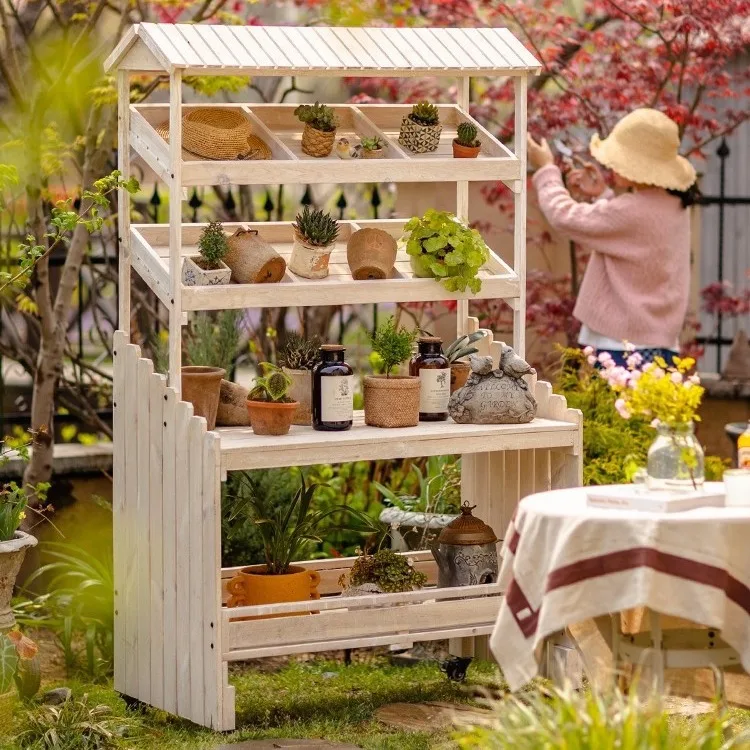 Solid wood workbench Gardening tool storage Finishing rack Balcony shelf Outdoor preservative wood courtyard