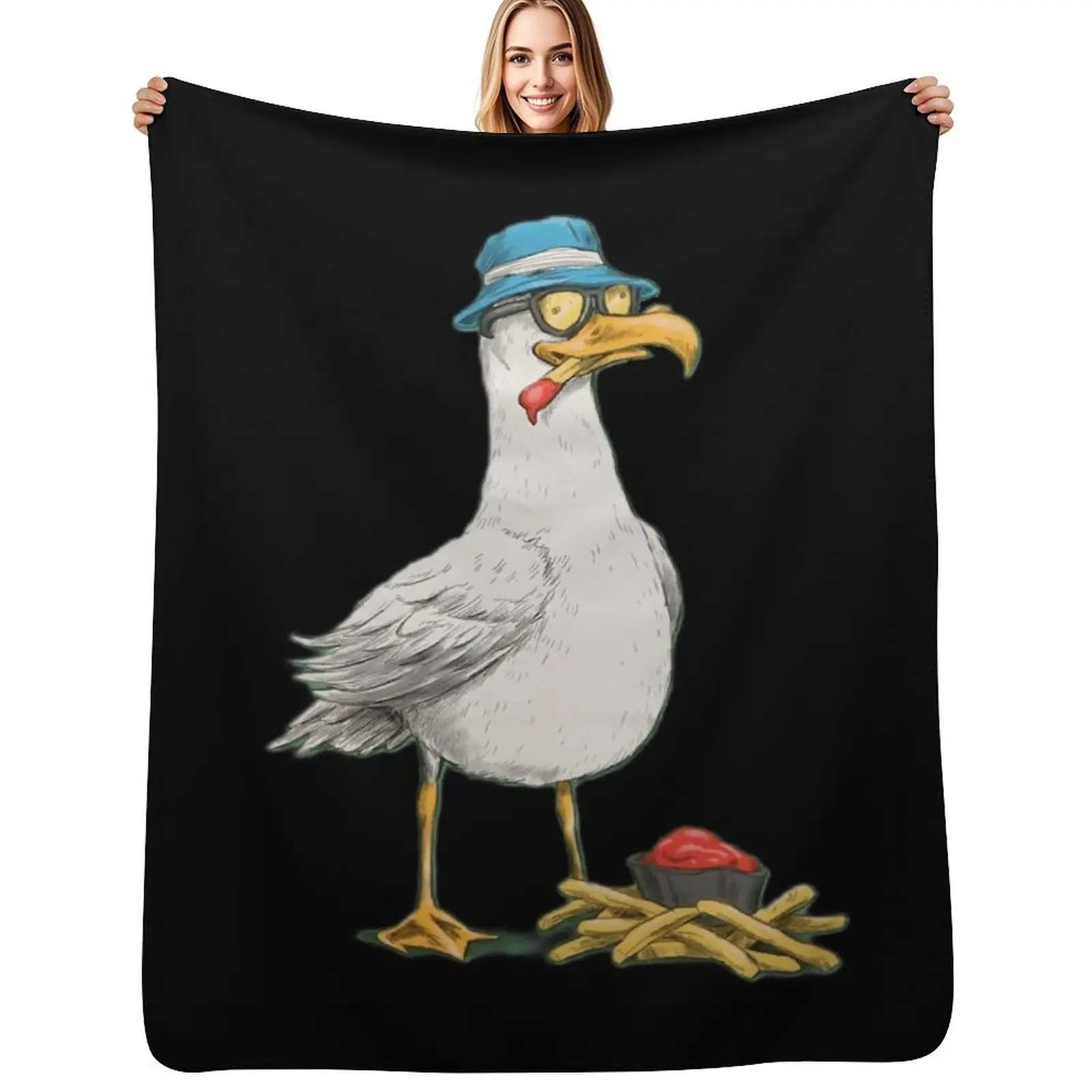 

Seagull with fries Classic Throw Blanket Plaid manga Soft Plaid Luxury Thicken Blankets