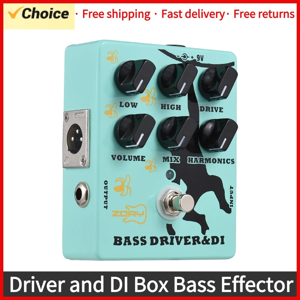 Driver and DI Box Bass Effector Pedal for Electric Bass Guitar XLR Output Bass Amp Pedal True Bypass DC 9V 6.35mm Input/Output