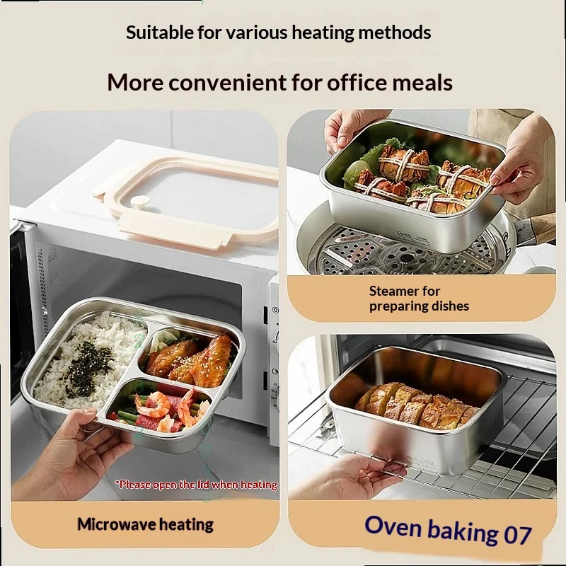 Stainless Steel Bento Lunch Box Microwave Safe Heated Food Container for Office