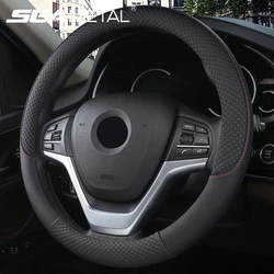 SEAMETAL 38cm Steering Wheel Cover PU Leather Anti Slip Steer Wheel Protector Breathable Fiber Braid Universal Steering Cover