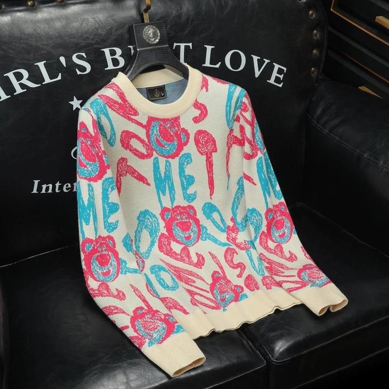 Outono/inverno masculino camisola de malha pullovers impressão em torno do pescoço camisola 2025 designer qualidade casual masculino kint jumper