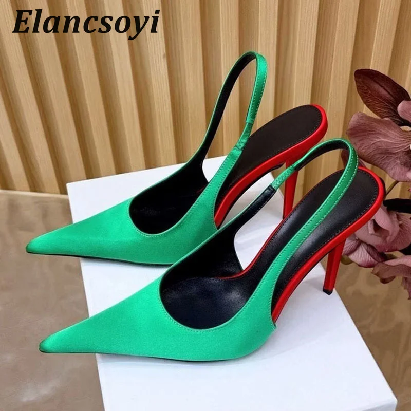 Thin Heels Sandals Women's Silk Satin Pointed Toe High Heels Sandalias Sexy Candy Color Single Shoes Summer Party Banquet Shoes