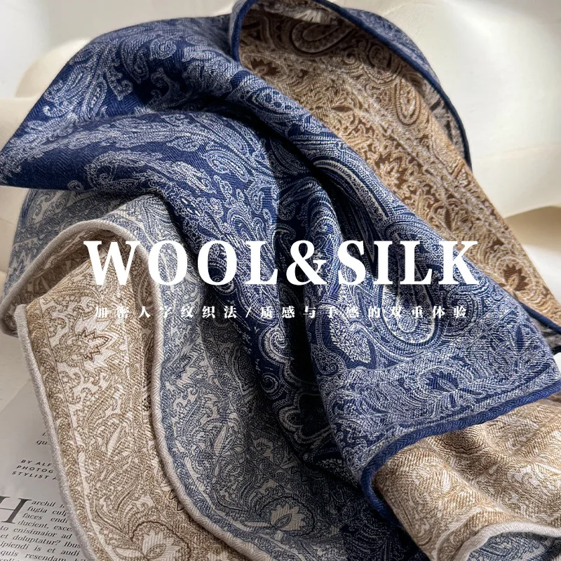 

70% шерсть, 30% натуральный шелковый шарф для женщин, бандана, квадратные шарфы, элегантный модный летний пляжный хиджаб высокого качества, платок