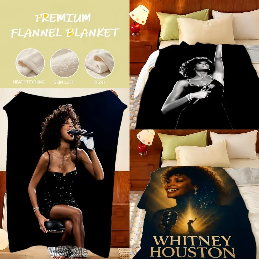 Singer Whitney Houston Throw Plush Flannel Throw Blanket, Sofa Bed Travel Picnic Home Textile Decor