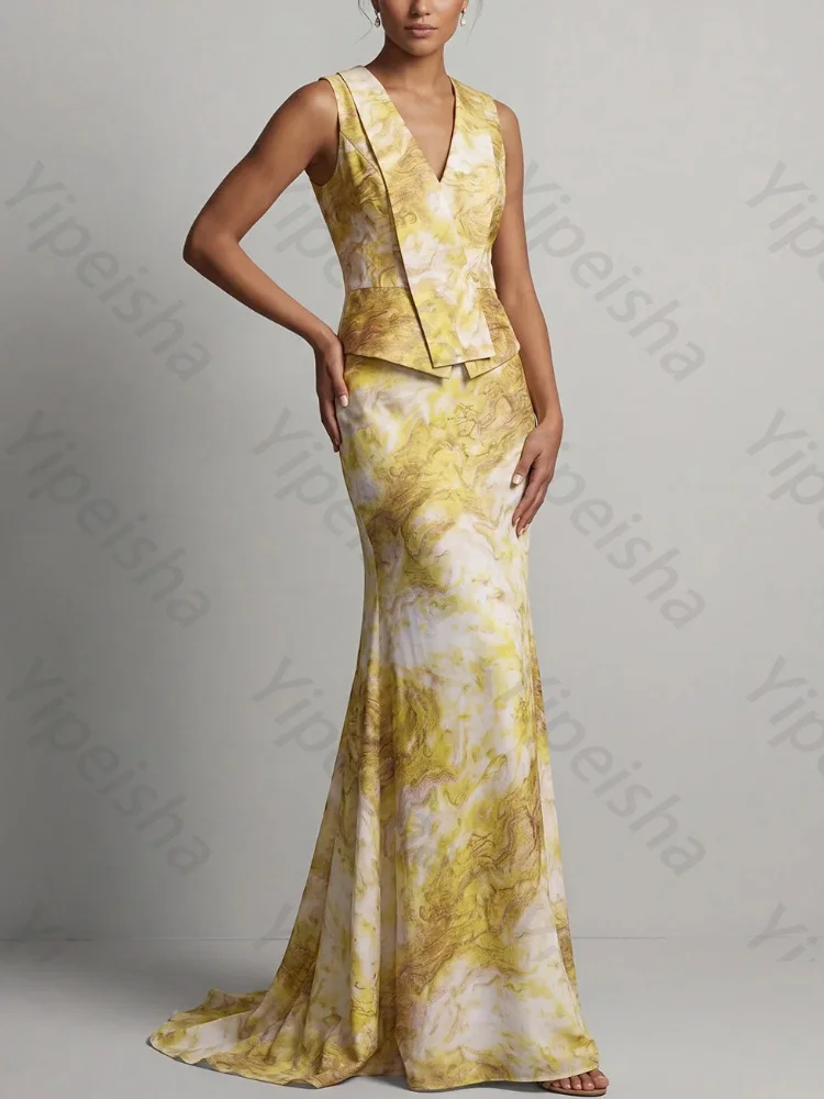 Customized V-Neck Mermaid Sleeveless Mother of The Bride Dresses Elegant Floor-Length Evening Dress High Quality Prom Party Gown