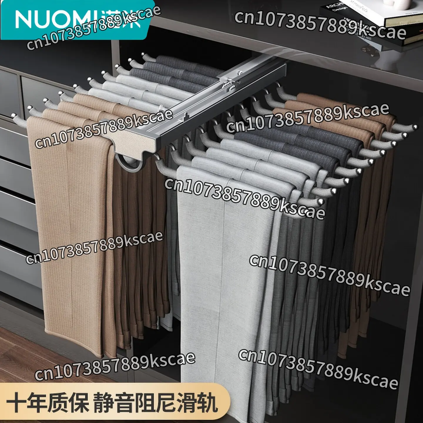 Pants Rack Wardrobe with Built-in Top-Mounted Home Pull-Out Cabinet, Multi-Functional Pants Rack with Extendable Sliding Rails