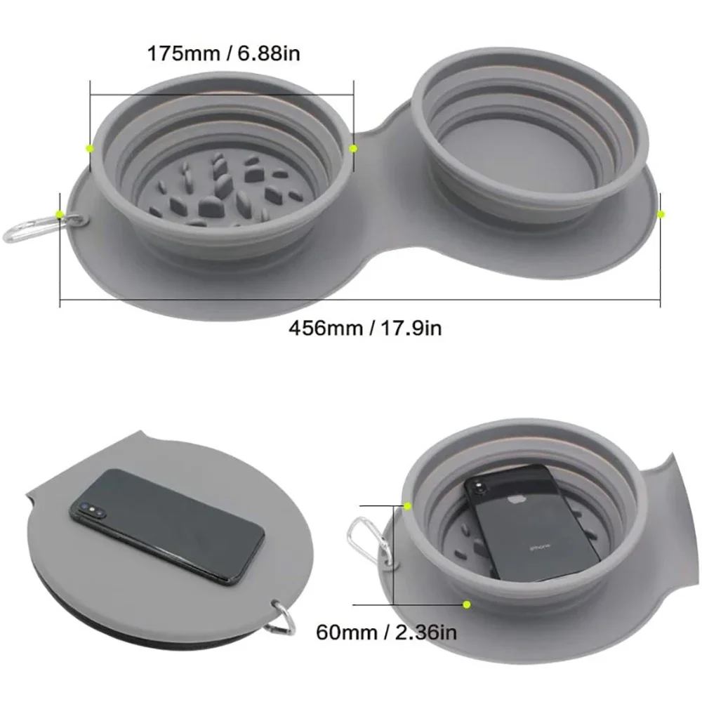 Dog Bowl Portable Outdoor Silicone Double Dog Food Bowls Foldable Non-slip Cat Bowl Pet Travel Anti-choking Vomiting FeedingBowl