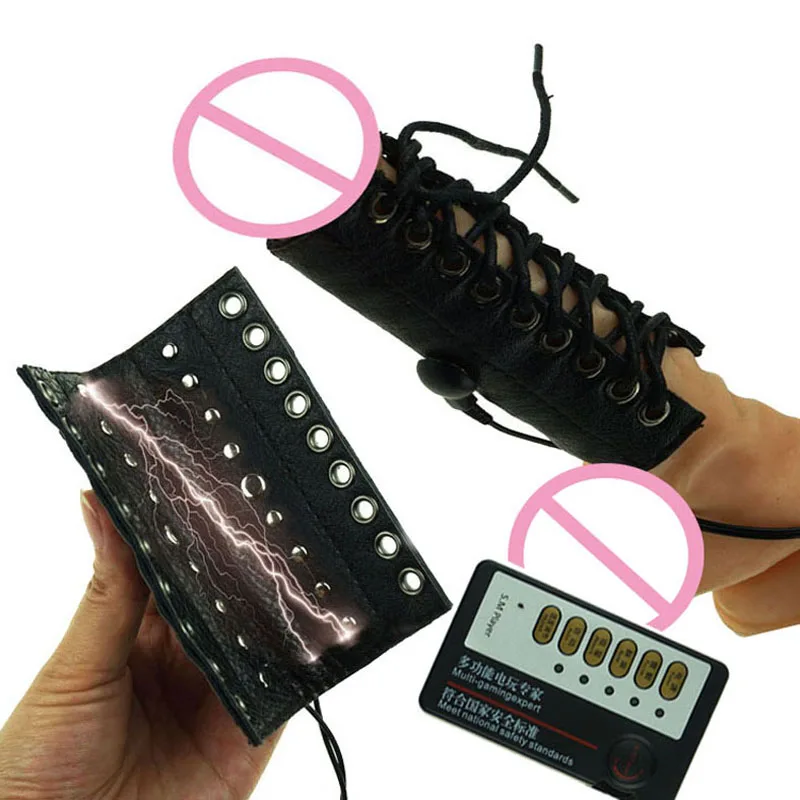 

Electro Shock Bdsm Leather Bondage Penis Sleeve Ring Electro Stimulation Pussy Orgasm E Stim Adult Sex Toys For Men Cock Ring